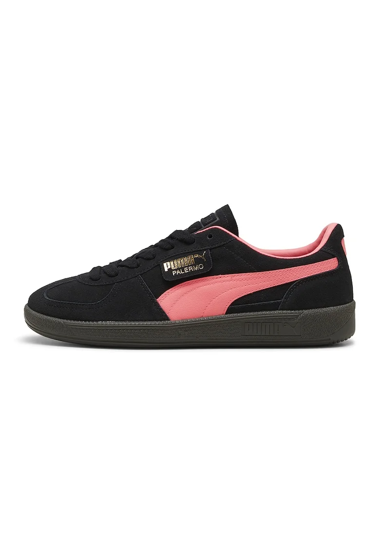 Pantofi sport Palermo de piele intoarsa si piele, Negru/Roz