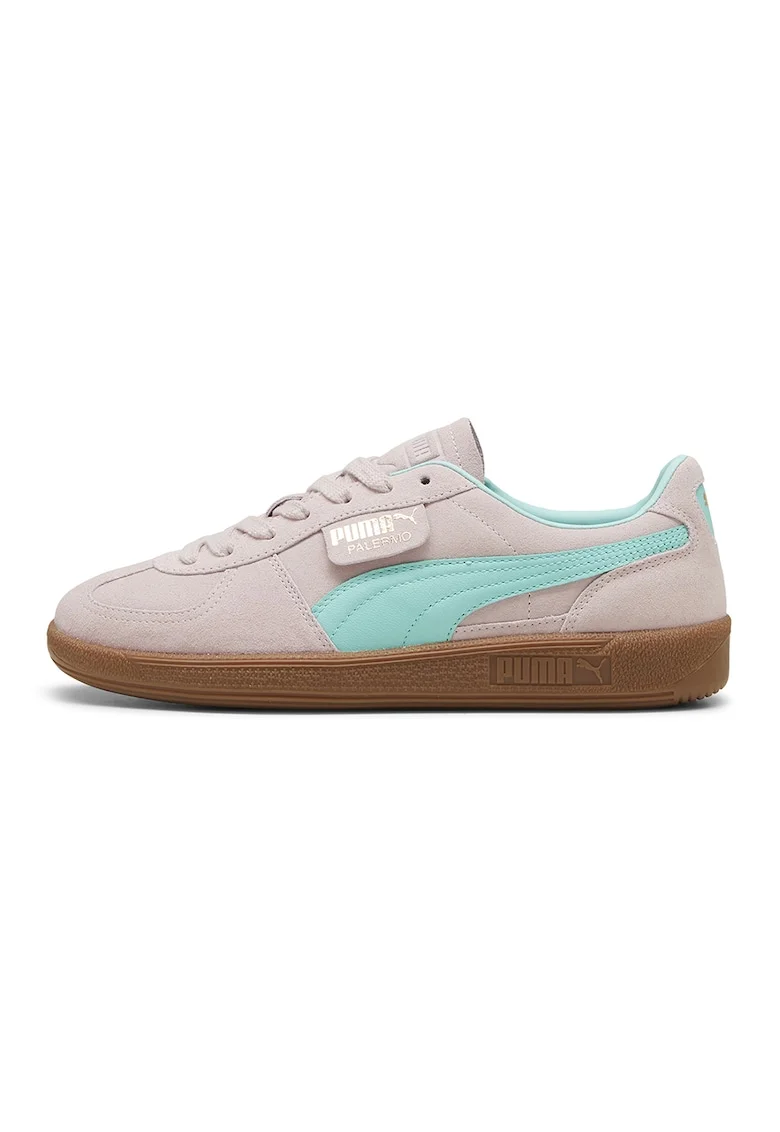 Pantofi sport Palermo de piele intoarsa si piele, Turcoaz/Roz pal