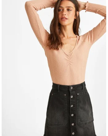 Pulover crop tricotat fin, Portocaliu deschis