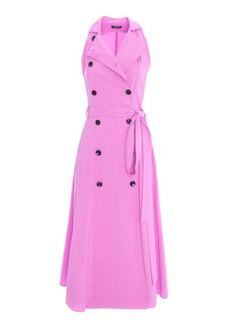 Rochie evazata cu doua randuri de nasturi, fara maneci, Lila