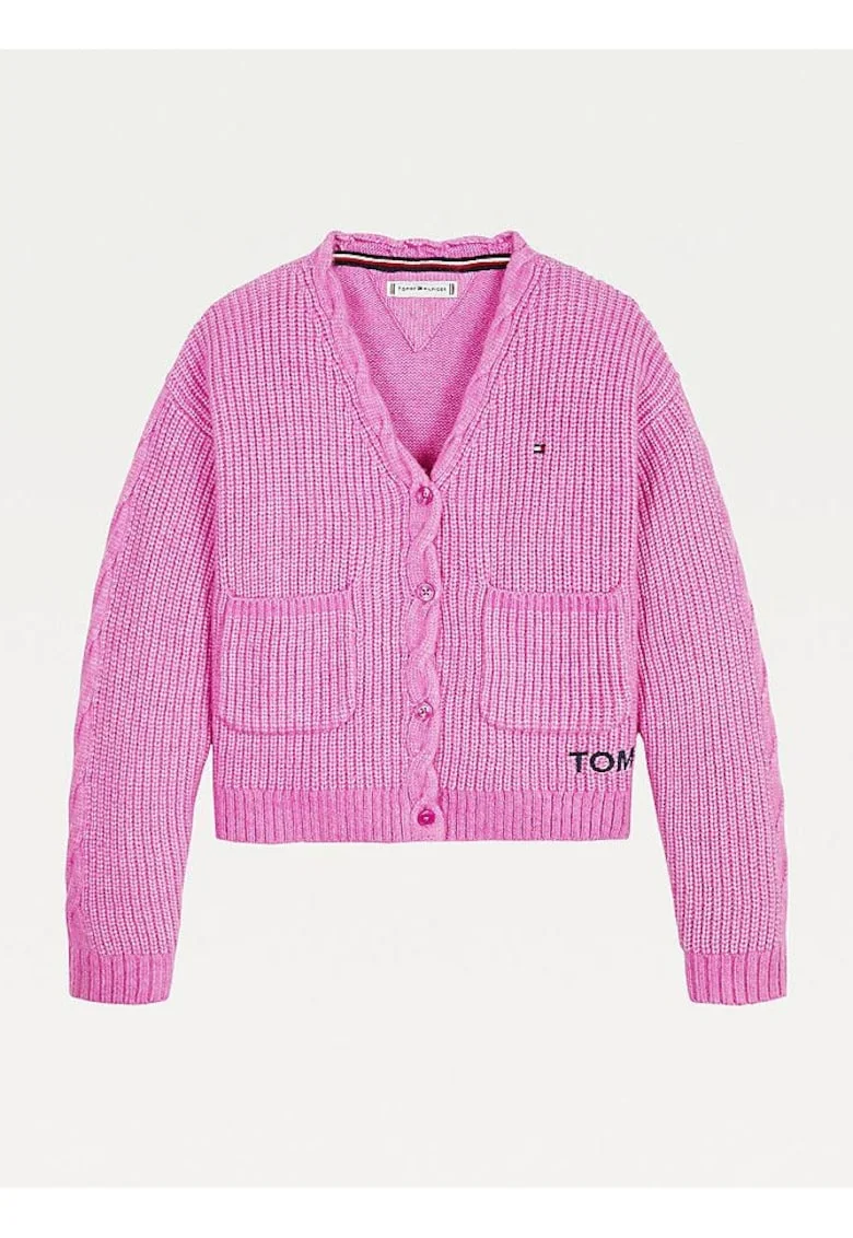 Cardigan cu nasturi si doua buzunare frontale,