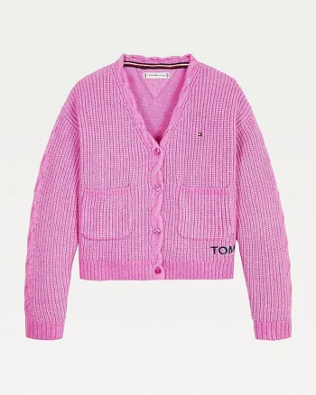 Cardigan cu nasturi si doua buzunare frontale,