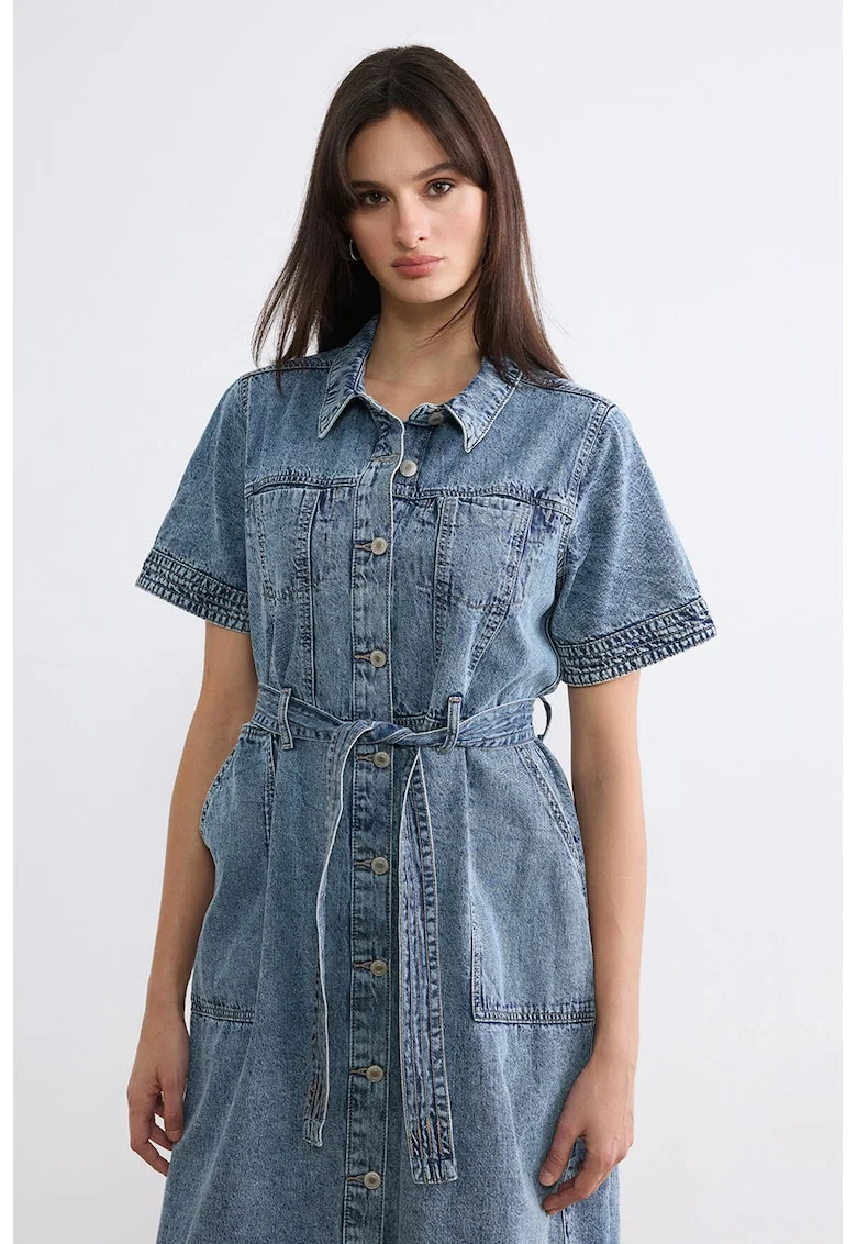 Rochie-camasa de denim, Albastru melange