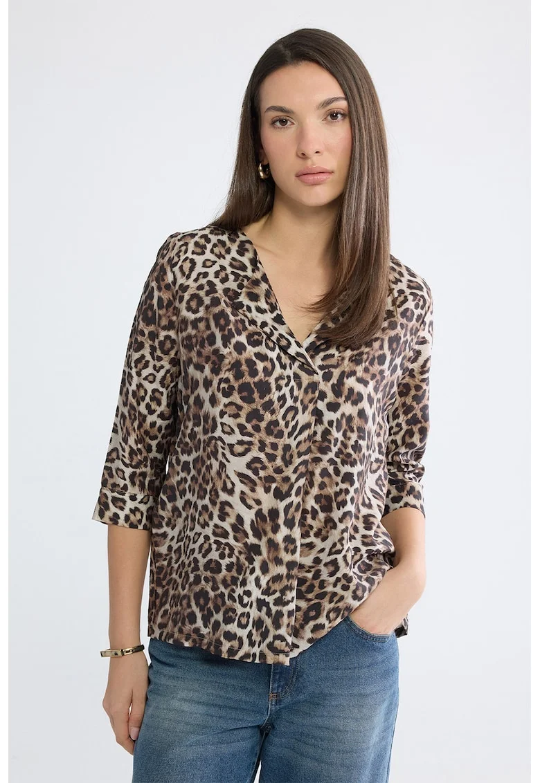 Bluza cu decolteu in V si model, Maro