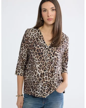 Bluza cu decolteu in V si model, Maro