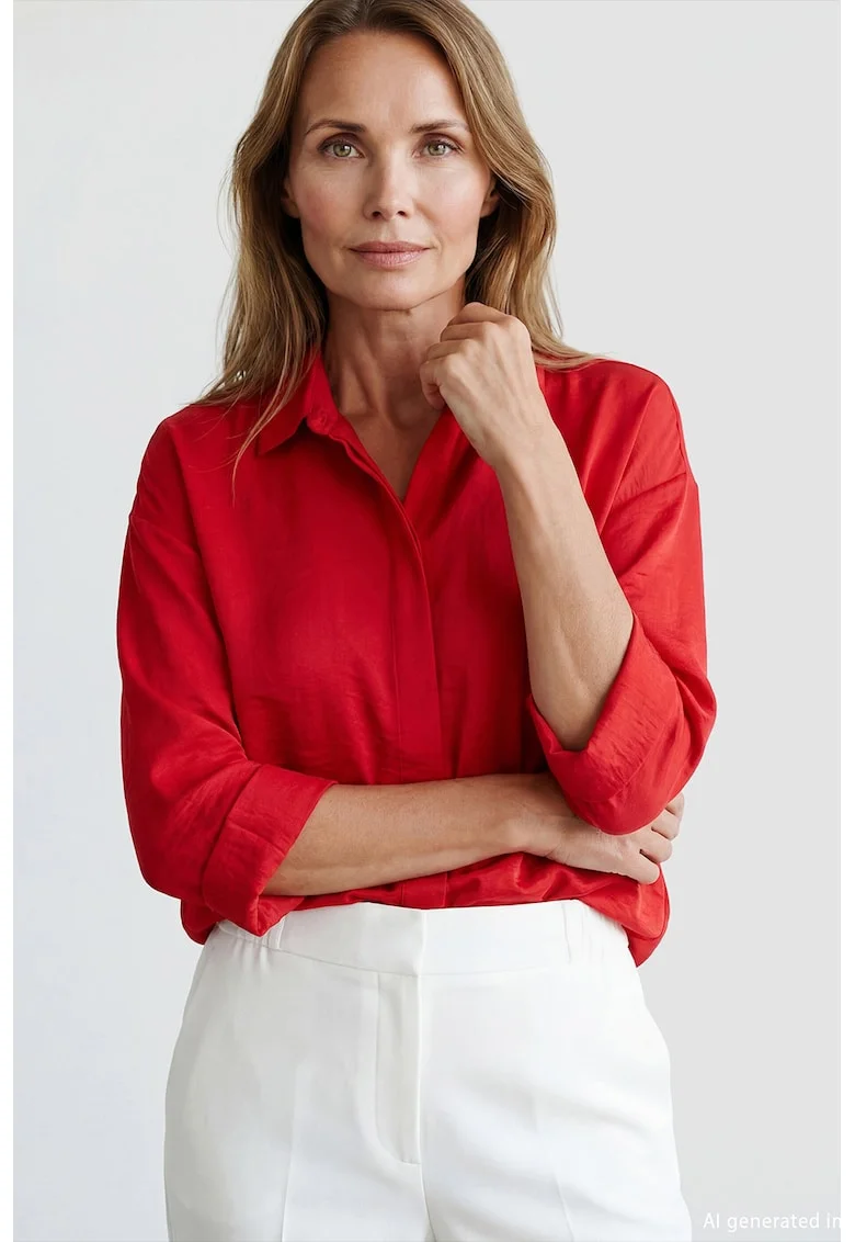 Camasa lejera cu model uni, Rosu vermillion