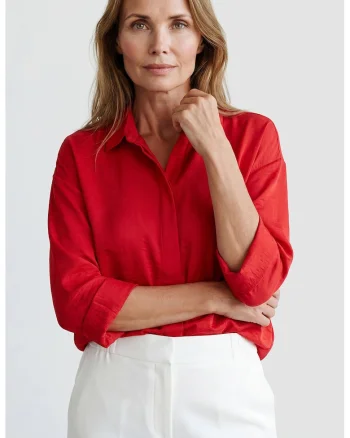 Camasa lejera cu model uni, Rosu vermillion