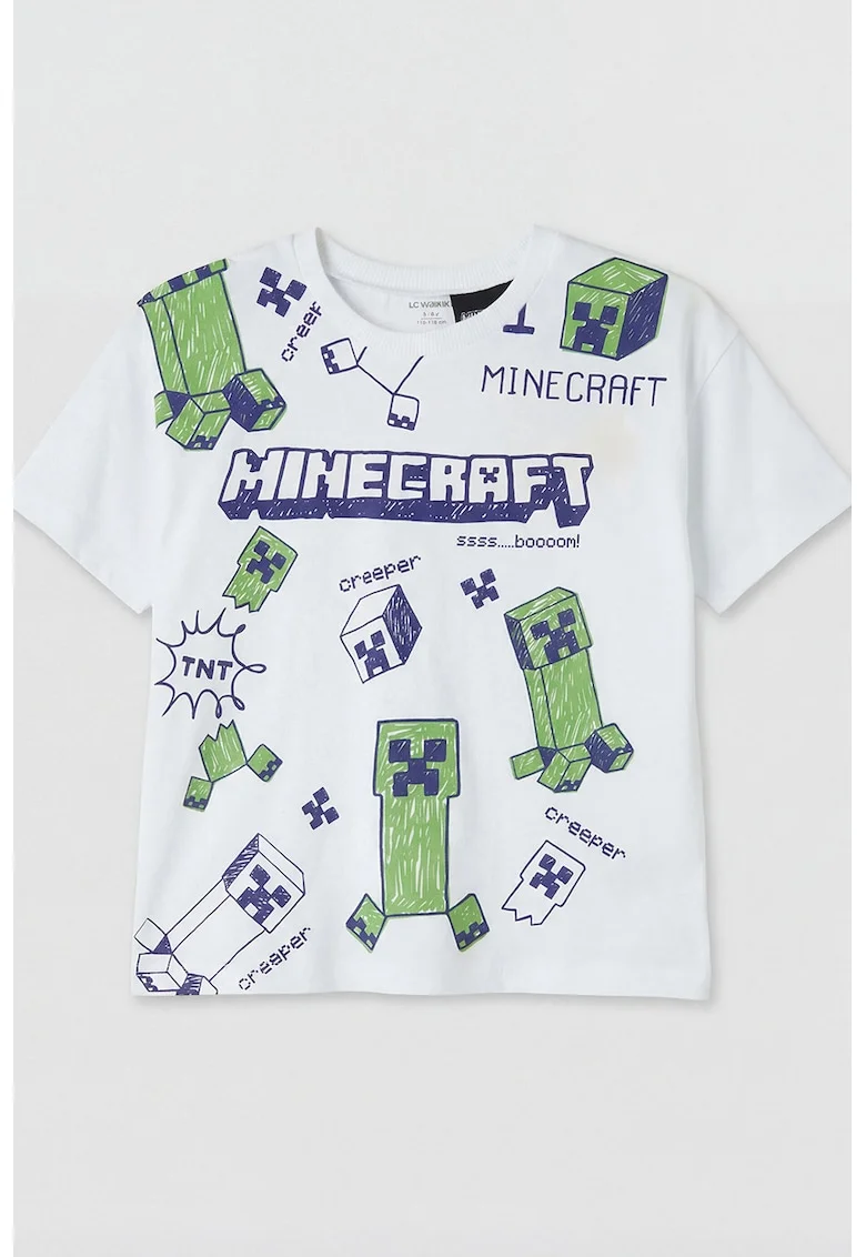 Tricou cu Minecraft, Alb/Verde/Albastru