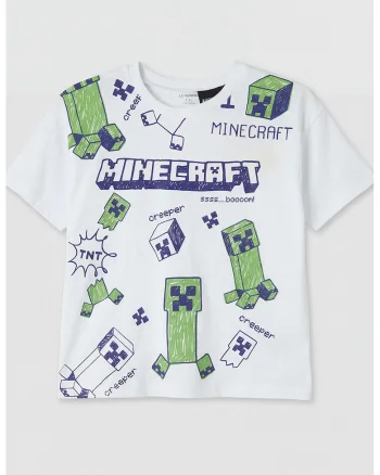Tricou cu Minecraft, Alb/Verde/Albastru