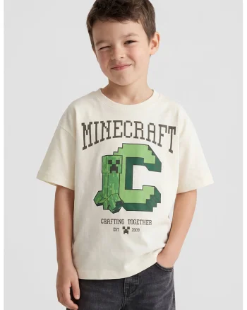 Tricou de bumbac cu Minecraft, Verde/Bej deschis