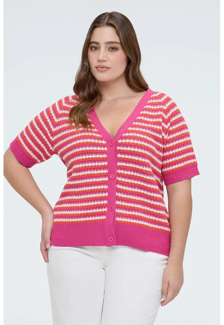 Cardigan in dungi cu decolteu in V, Multicolor