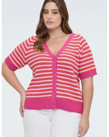 Cardigan in dungi cu decolteu in V, Multicolor