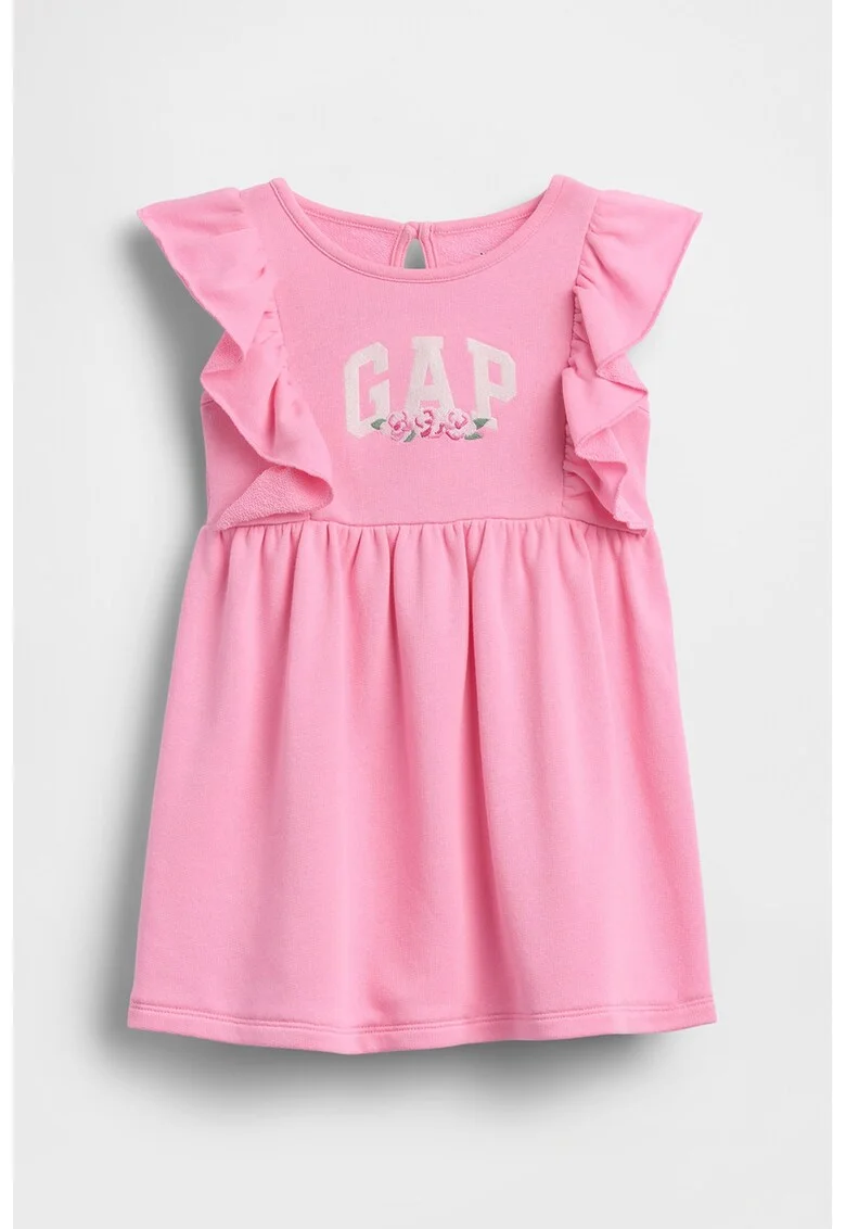 Rochie din amestec de bumbac cu logo, Roz