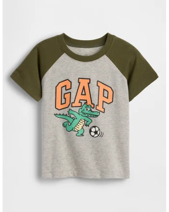 Tricou din bumbac cu imprimeu grafic si logo, Verde masliniu/Gri deschis melange