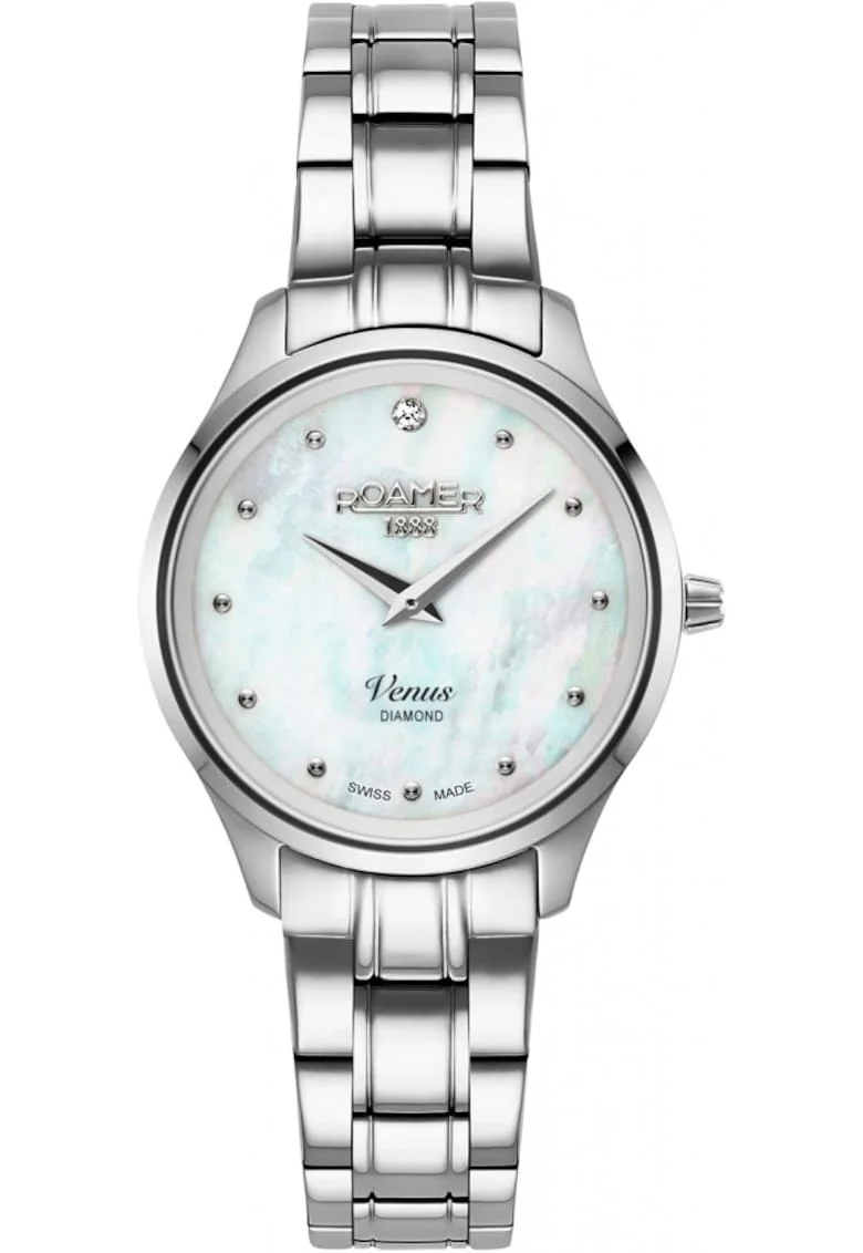 Ceas de dama  601857 41 89 20, argintiu clasic cu diamante