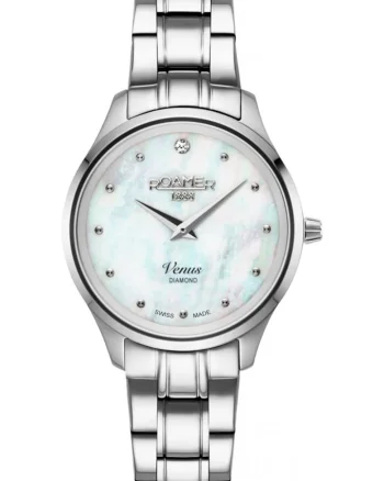 Ceas de dama  601857 41 89 20, argintiu clasic cu diamante