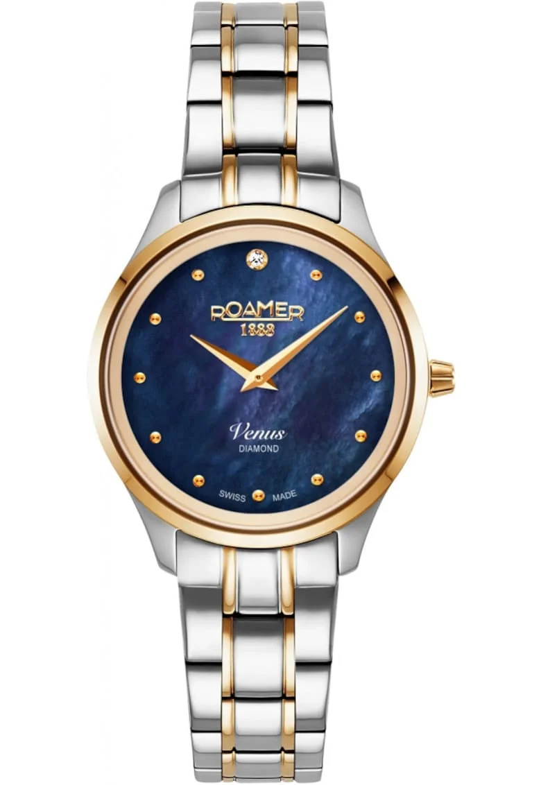 Ceas de dama  601857 47 40 20, clasic, culoare albastru inchis, cu diamante
