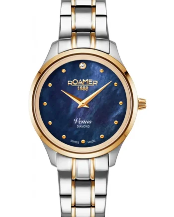 Ceas de dama  601857 47 40 20, clasic, culoare albastru inchis, cu diamante