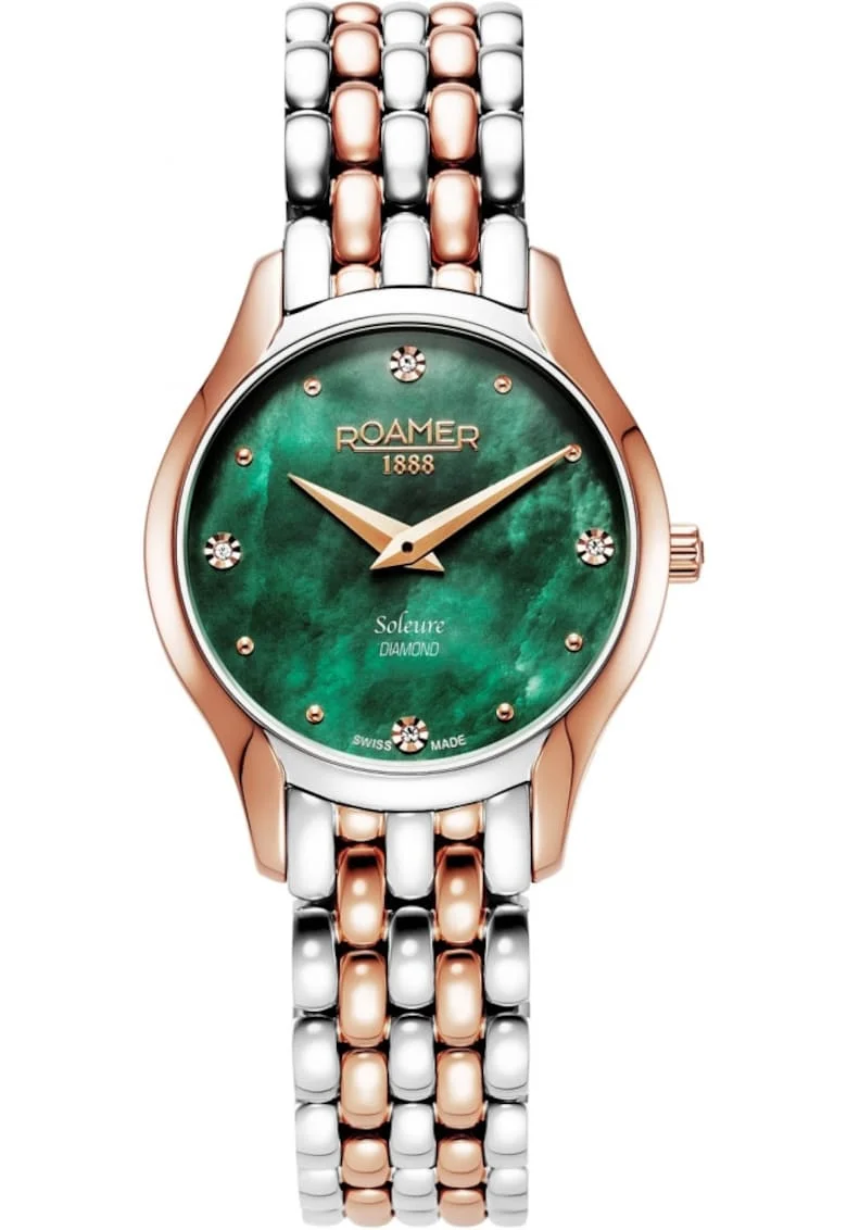 Ceas de dama  547857 49 75 50, verde clasic cu diamante