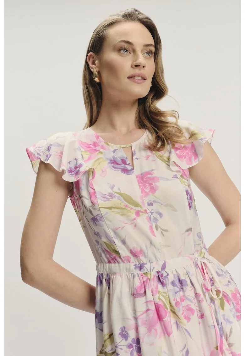 Rochie asimetrica cu model, Violet/Bej/Roz