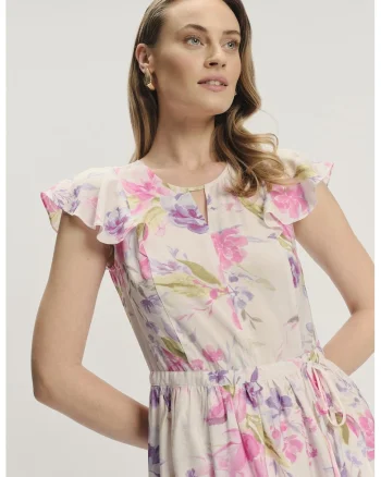 Rochie asimetrica cu model, Violet/Bej/Roz