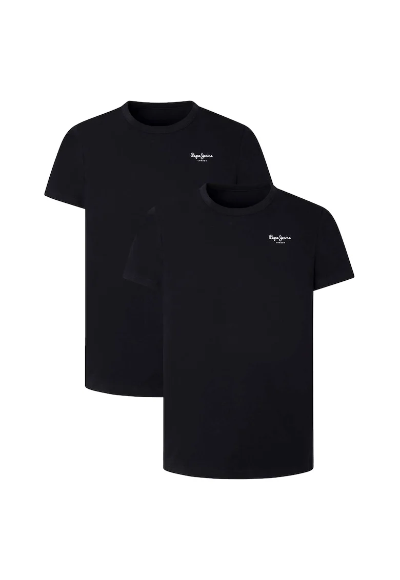 Set de tricouri cu decolteu la baza gatului - 2 piese, Negru