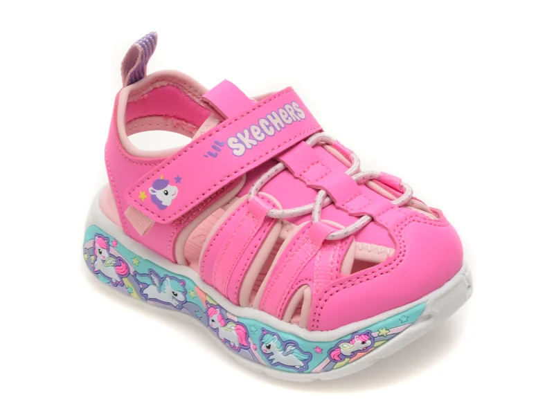 Sandale SKECHERS roz, 303162N, din piele ecologica