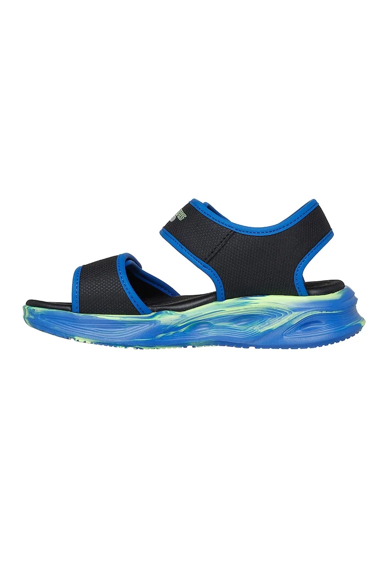 Sandale cu velcro si imprimeu logo, Verde lime/Bleumarin