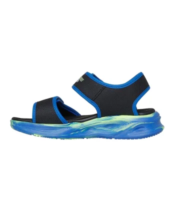 Sandale cu velcro si imprimeu logo, Verde lime/Bleumarin