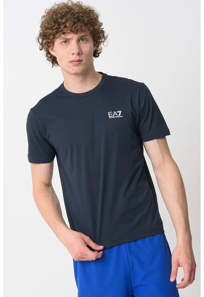 Tricou cu model uni Gircollo, Alb/Bleumarin