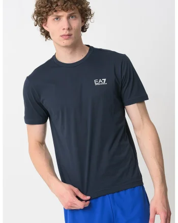Tricou cu model uni Gircollo, Alb/Bleumarin