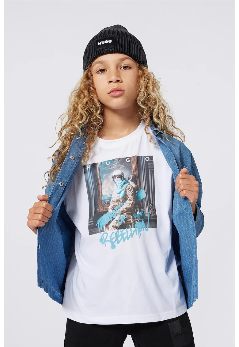 Tricou cu imprimeu foto, Alb/Albastru deschis/Gri antracit