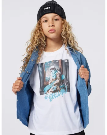 Tricou cu imprimeu foto, Alb/Albastru deschis/Gri antracit