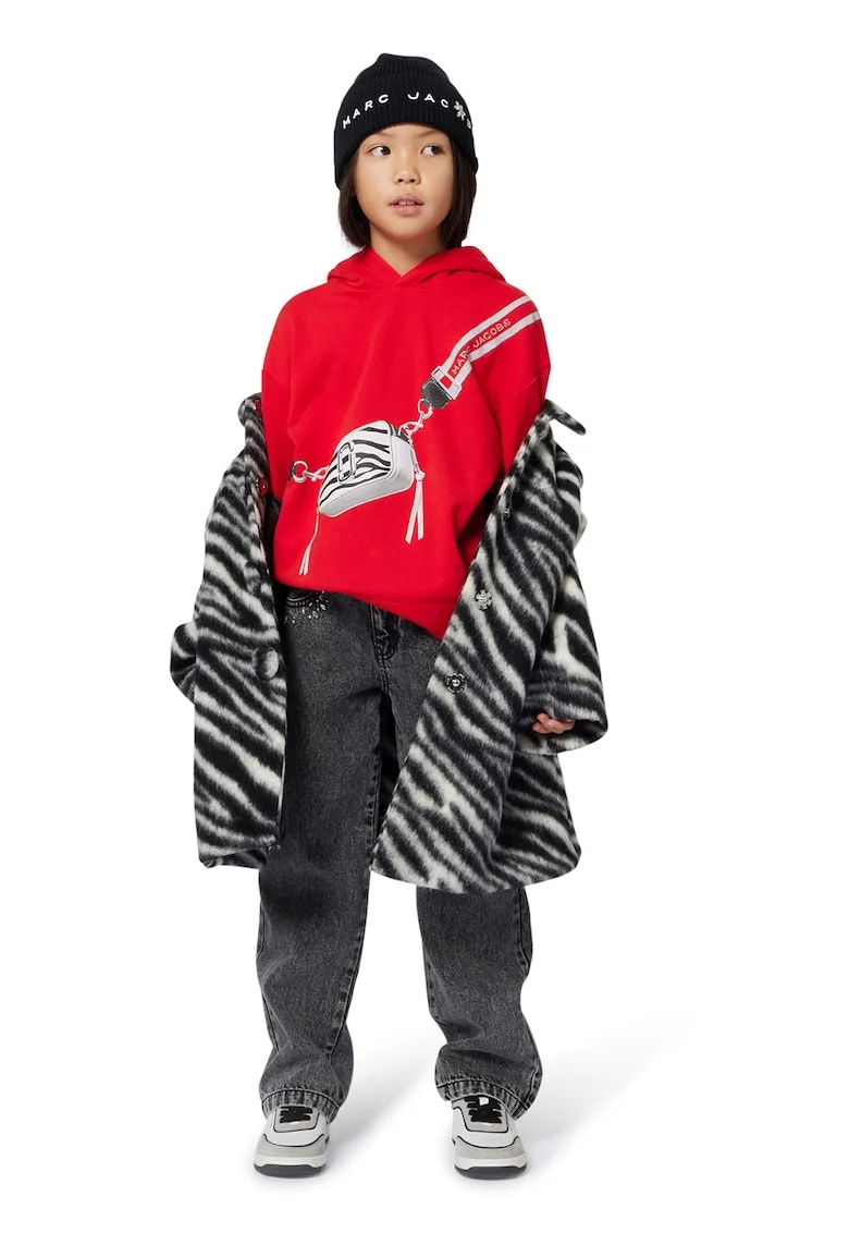 Palton din amestec de lana cu model zebra, Negru/Alb murdar