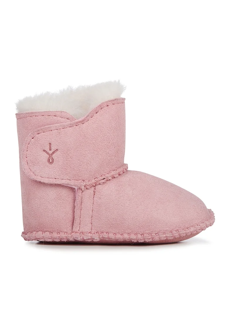 Ghete de piele de oaie cu captuseala de lana, fara inchidere, Roz