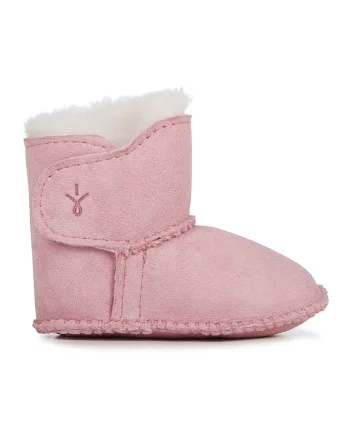 Ghete de piele de oaie cu captuseala de lana, fara inchidere, Roz