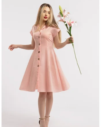 Rochie-camasa evazata din in, Roz pal