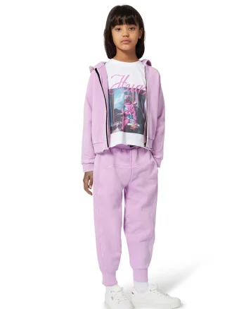 Tricou de bumbac cu imprimeu logo si foto, Alb/Fucsia/Albastru deschis