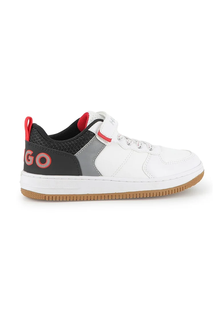 Pantofi sport low-cut de piele ecologica, Alb/Negru/Gri cenusiu