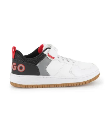 Pantofi sport low-cut de piele ecologica, Alb/Negru/Gri cenusiu