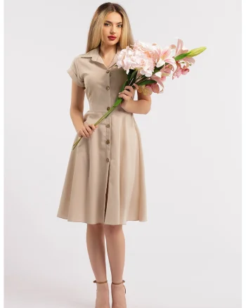 Rochie-camasa evazata din in, Bej
