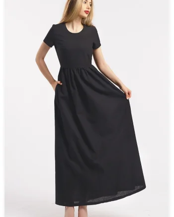 Rochie maxi din in, Negru
