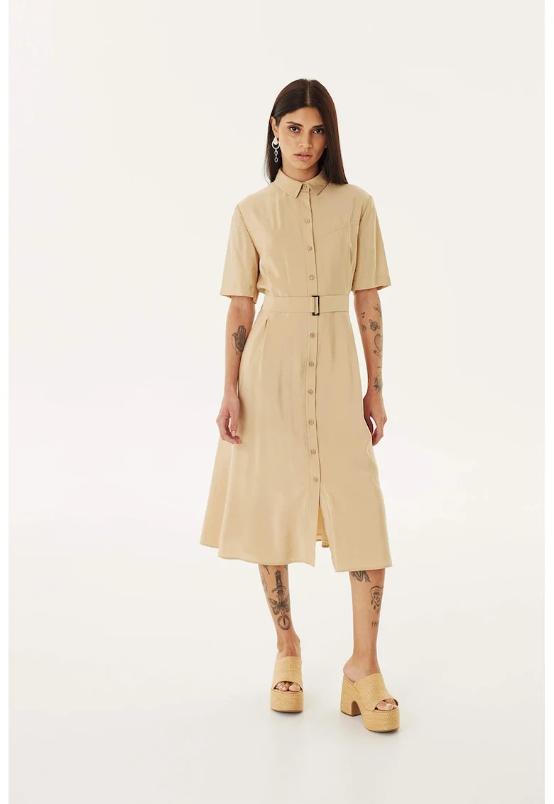 Rochie-camasa cu o curea, Galben pai