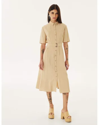 Rochie-camasa cu o curea, Galben pai