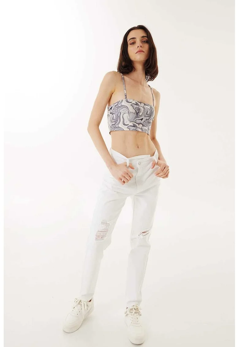 Blugi regular fit cu detalii cu aspect deteriorat, Alb optic