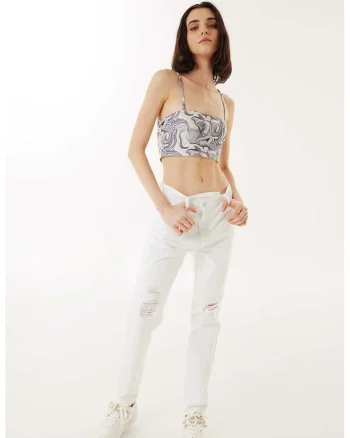 Blugi regular fit cu detalii cu aspect deteriorat, Alb optic
