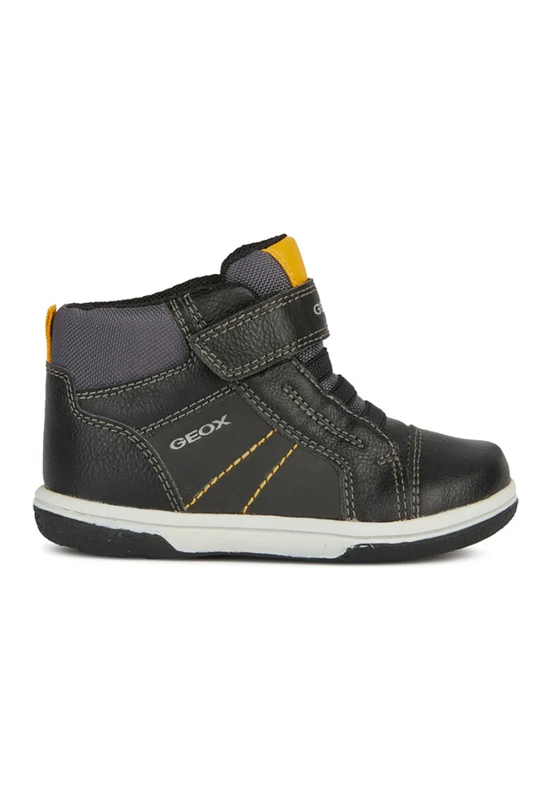 Pantofi sport din piele cu barete cu inchidere velcro, Negru/Galben
