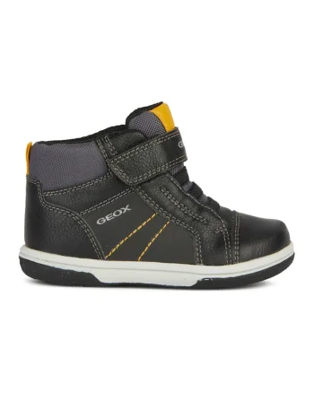 Pantofi sport din piele cu barete cu inchidere velcro, Negru/Galben