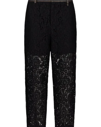 Pantaloni cu talie inalta si strat exterior de dantela, Negru