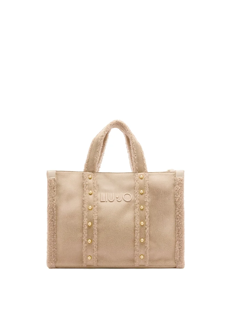 Geanta shopper cu logo in relief, Bej